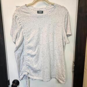 Be Boundless XXL/2XG Women's Casual Top Speckled White with Drawstring Detail
